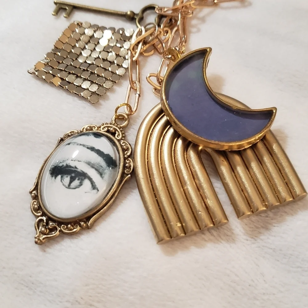 Fornasetti Style Gold Bag Charm Keychain Italian Art Face Motif FREE SHIPPING